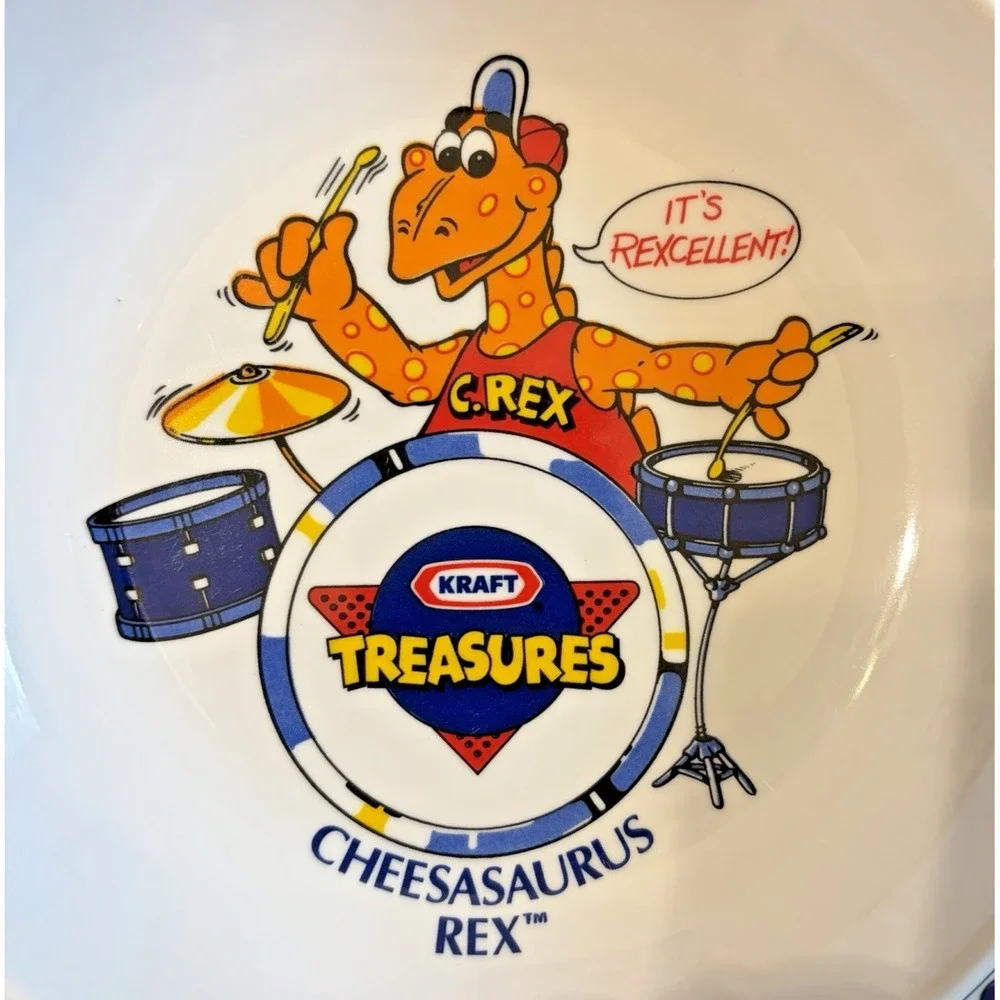 VINTAGE 1987 Anacapa Kraft Macaroni & Cheese Cheesasaurus Rex White Kids Bowl